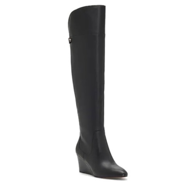 Enzo Angiolini 6.5 Colitta Black Leather Wedge OTK Over knee Boots - Picture 2 of 6